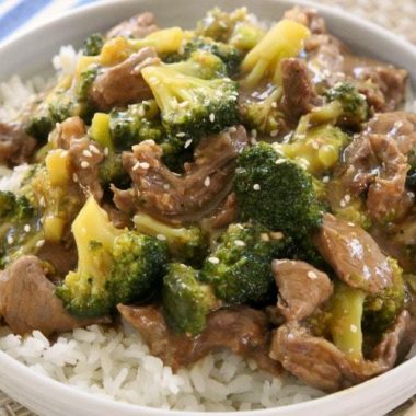 Beef and Broccoli recipe with sliced beef in a flavorful sauce with garlic, ginger & fresh broccoli. Simple to make & tastes like it's from a restaurant!