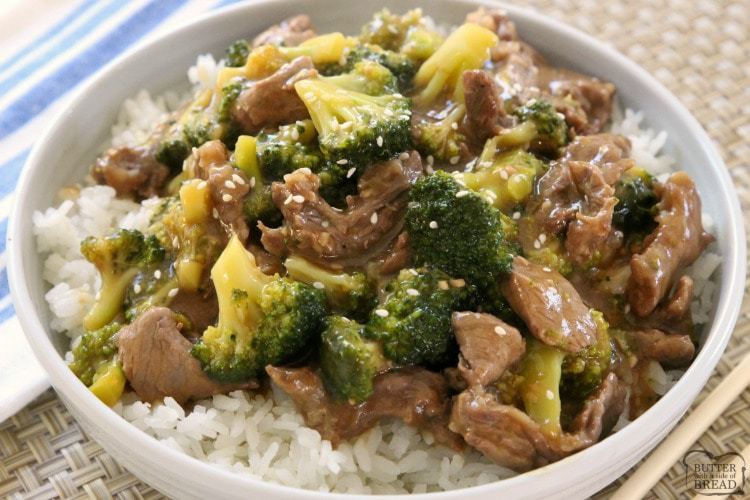 Beef and Broccoli recipe with sliced beef in a flavorful sauce with garlic, ginger & fresh broccoli. Simple to make & tastes like it's from a restaurant!
