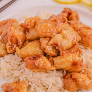 plate of Asian take-out Lemon Chicken