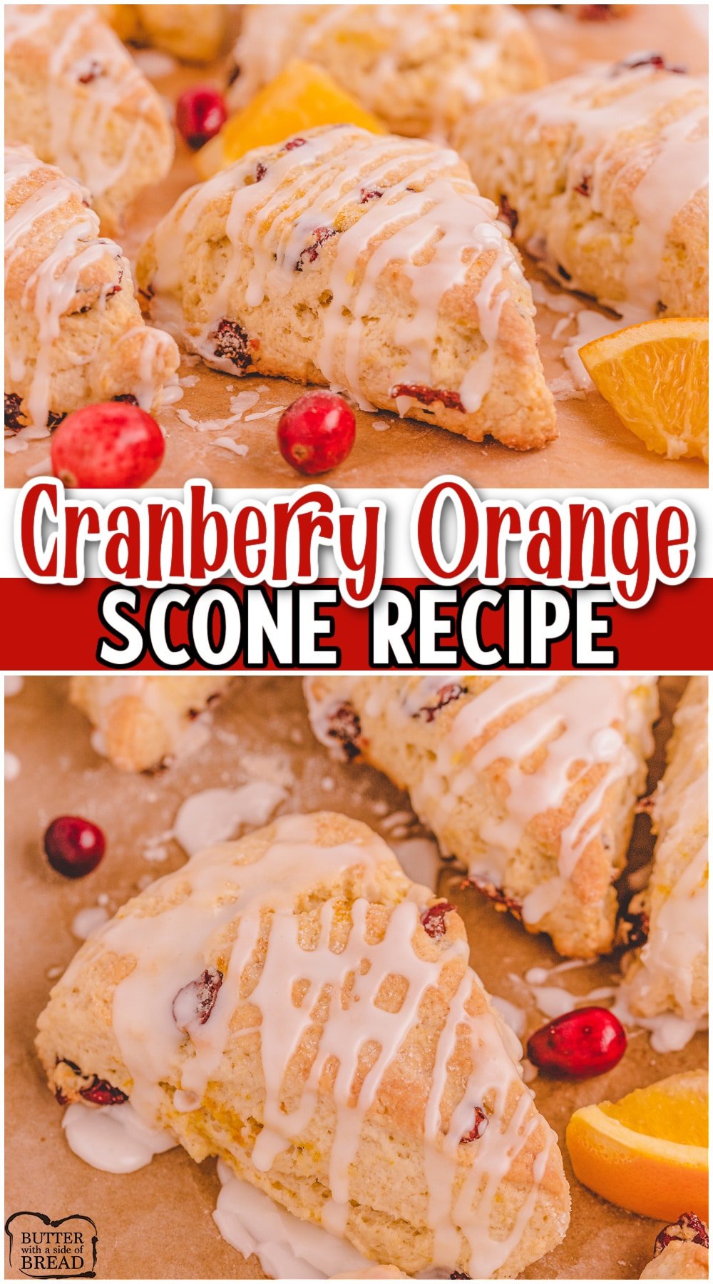 Cranberry Orange Scones are moist & buttery with a fantastic bright citrus flavor. Homemade cranberry scones perfect for breakfast or brunch that are easy to make & taste wonderful!