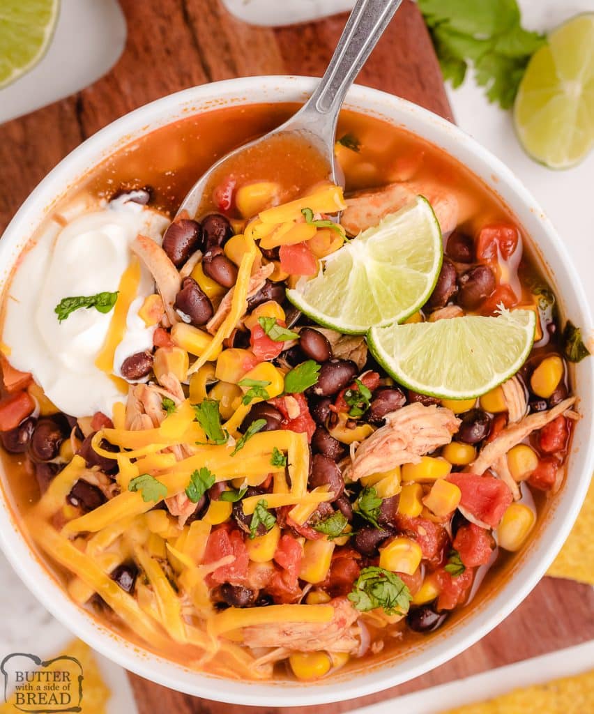 chicken tortilla soup with black beans and lime