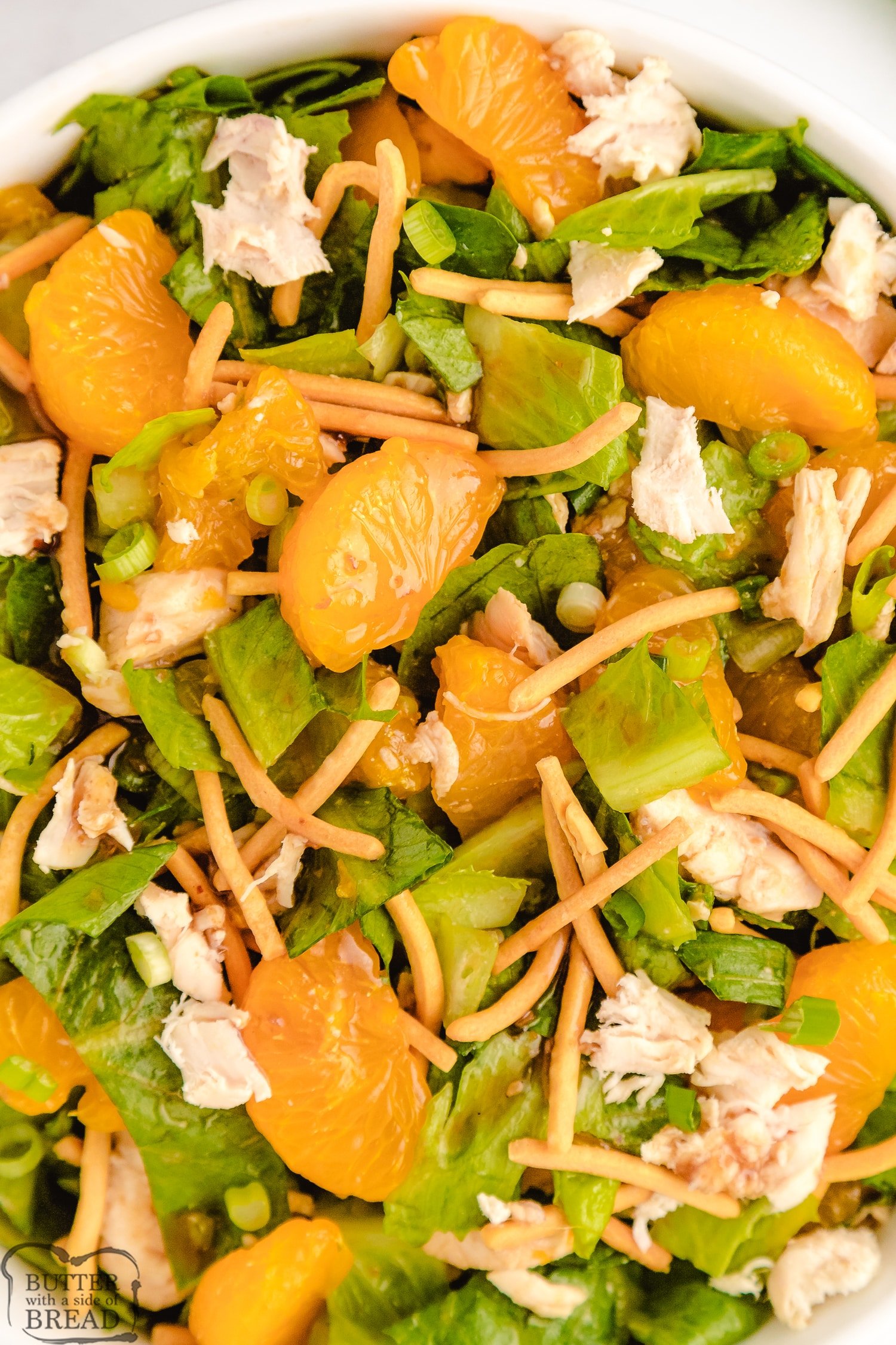 Chinese chicken salad with mandarin oranges and chow mein noodles