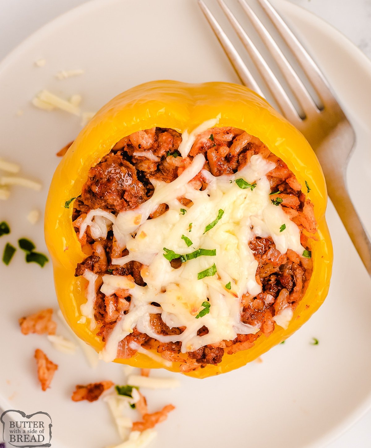 stuffed yellow bell pepper with cheese
