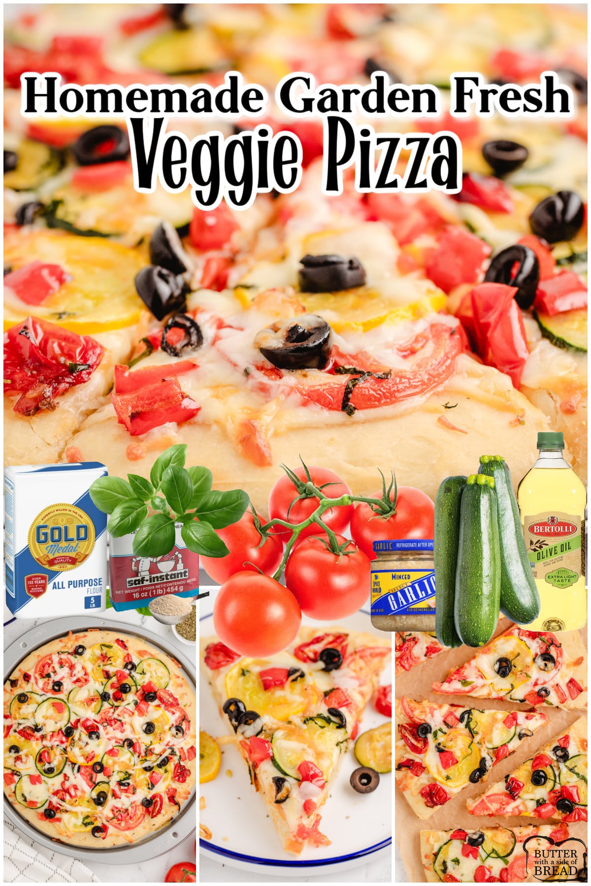 Garden Vegetable Pizza a delicious, flavorful homemade pizza that uses garden fresh veggies! Amazingly easy homemade pizza perfect with cherry tomatoes, sliced zucchini, fresh basil and more!
