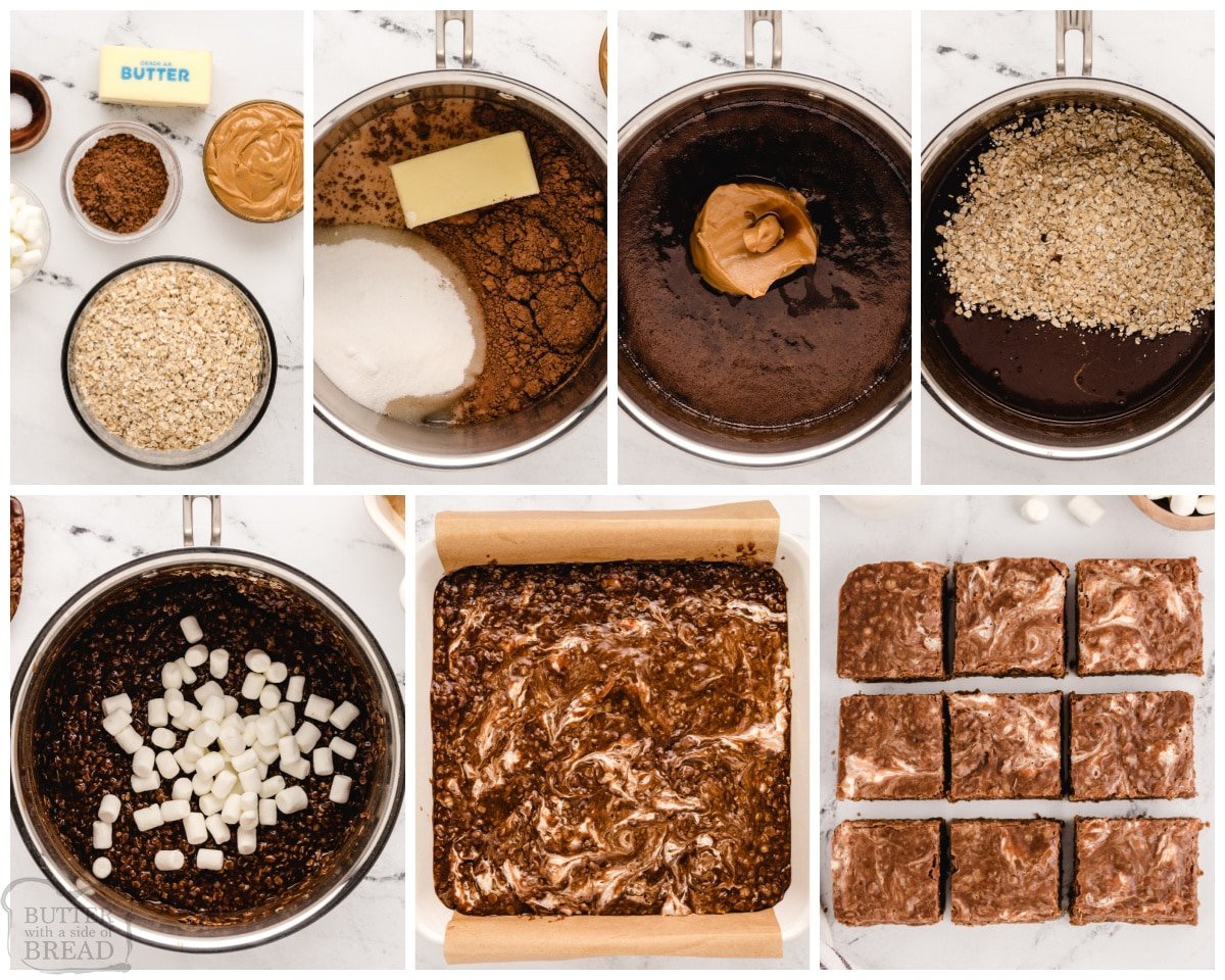 how to make no bake chocolate marshmallow oat bars