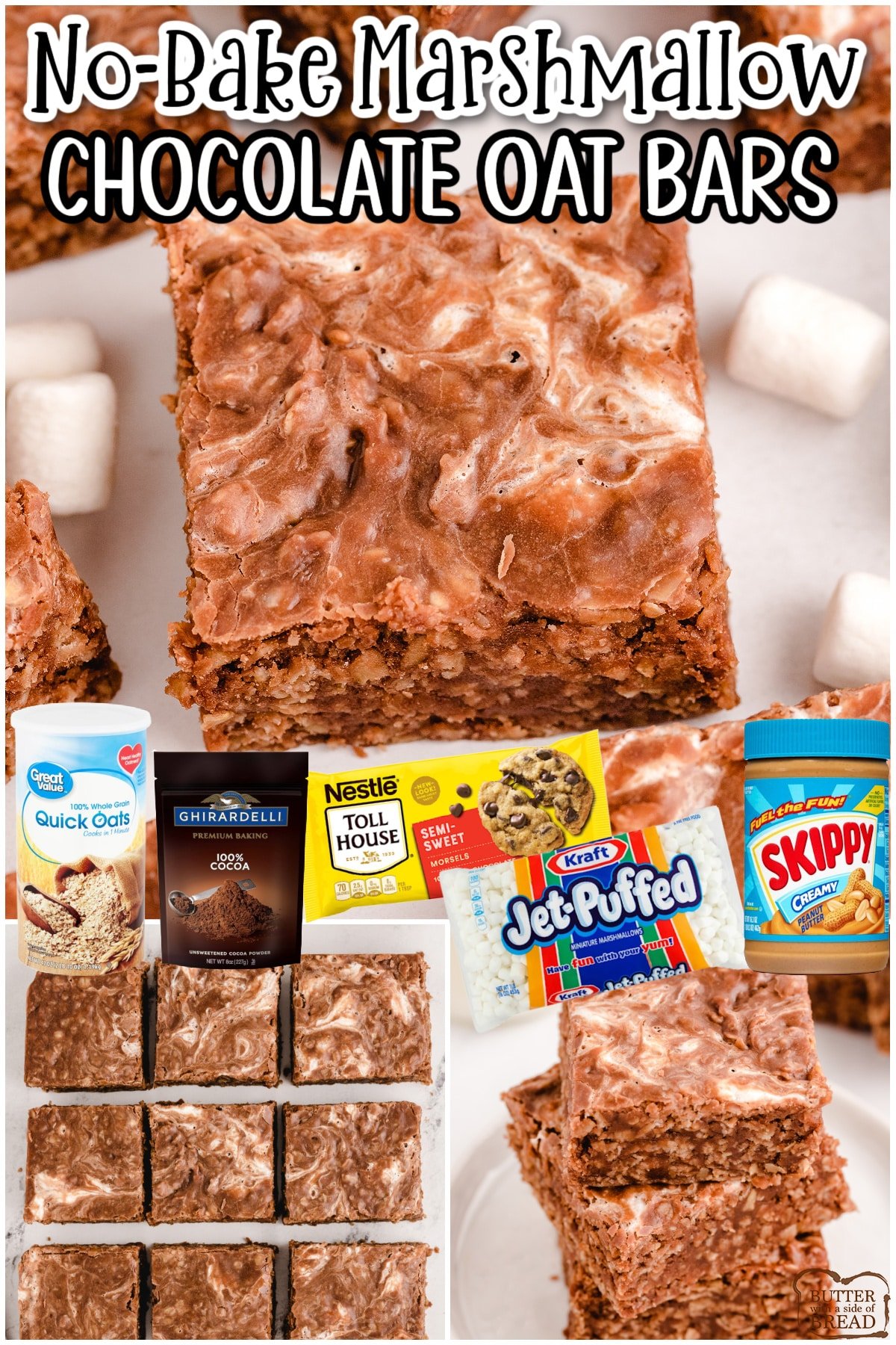 No-Bake Chocolate Marshmallow Bars are a fantastic summer-time treat made with peanut butter, oats and marshmallows. Tasty chocolate dessert for when it's too hot to turn the oven on!