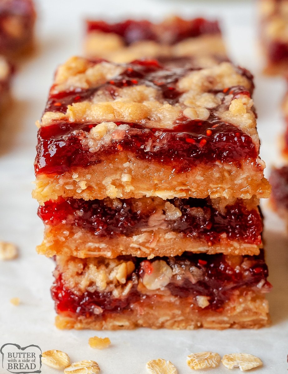 berry oatmeal bars in a stack