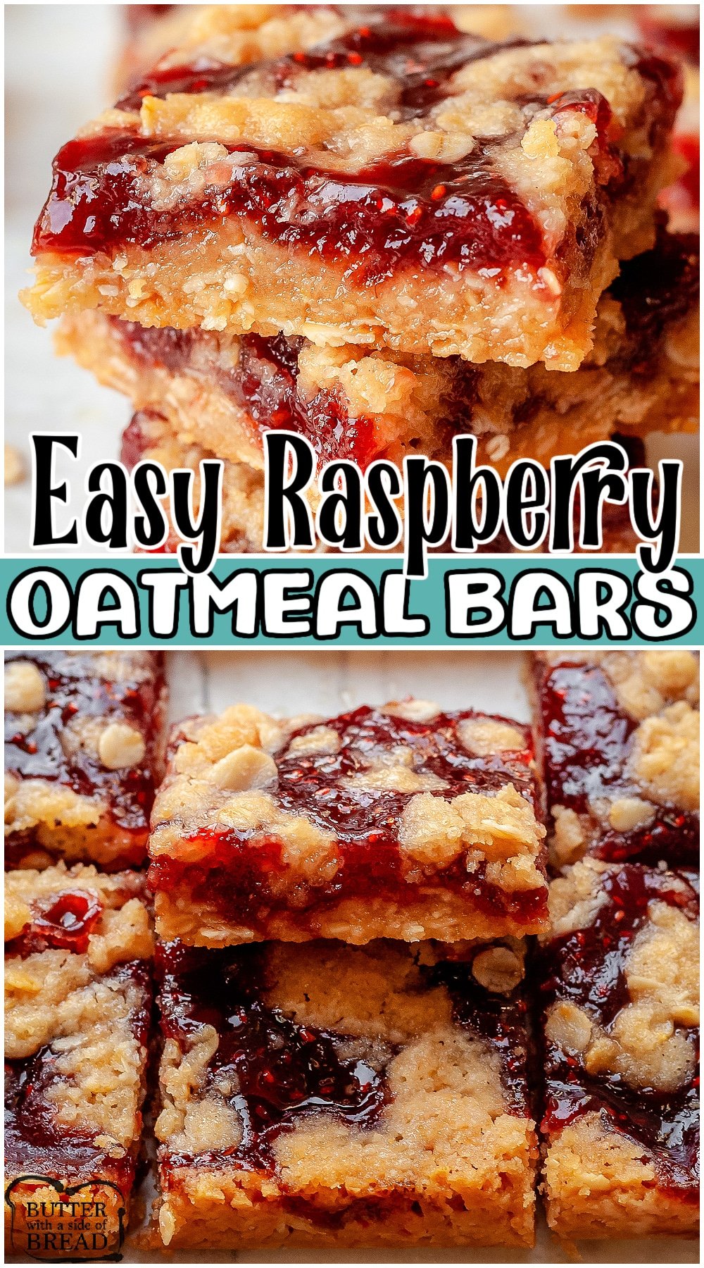 Raspberry Oatmeal Bars made with oats, brown sugar, coconut oil and raspberry jam! Easy oat bar recipe with fantastic sweet raspberry flavor!