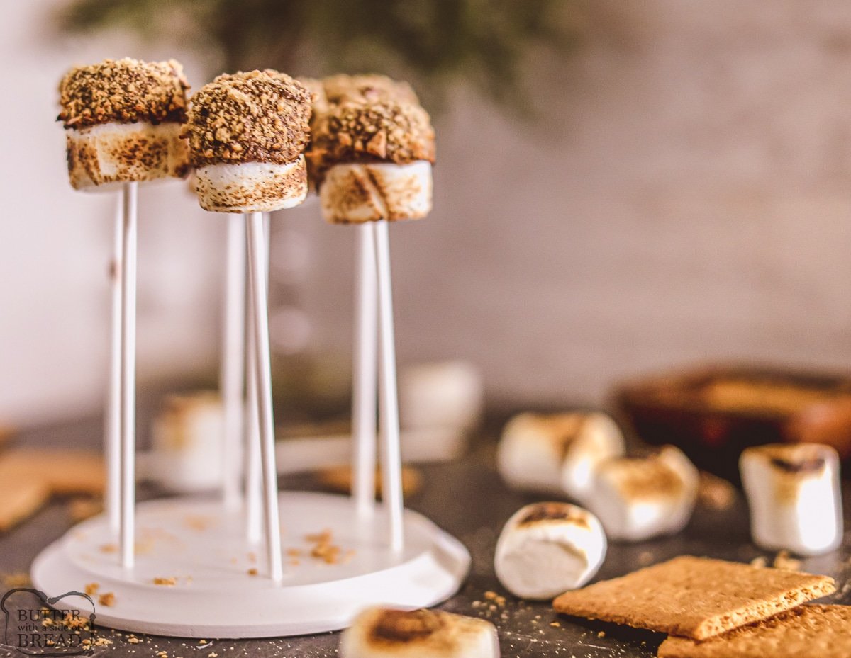 toasting s'mores on a stick