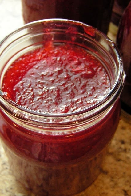 The ingredients list is very simple for jam- fruit, pectin & sugar. I made strawberry jam since strawberries are on sale right now. I tried the "low sugar" jam for the first time and I'm pleasantly surprised- I liked it better and it used half the amount of sugar! I think I'll make it this way from now on!