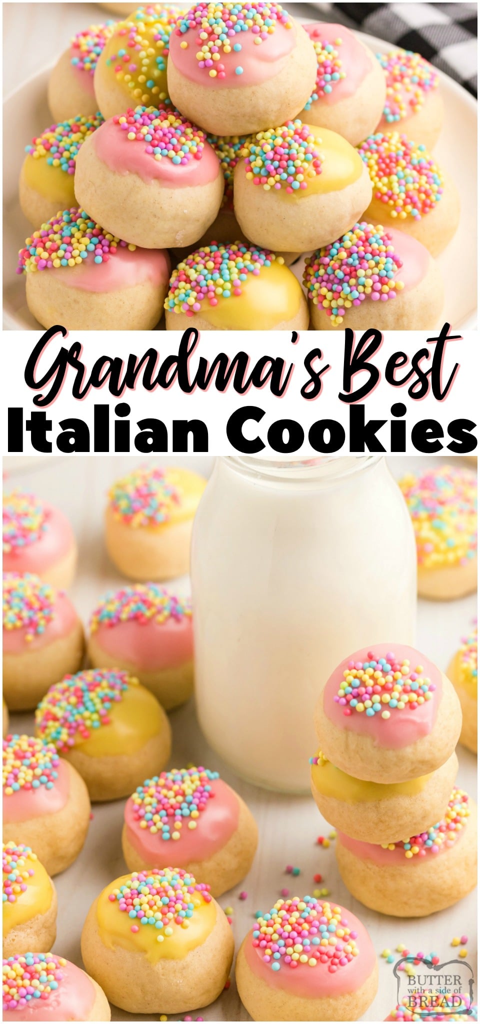 Italian cookies with frosting are perfectly sweet and tender cookies with a simple vanilla glaze. Lovely Italian Cookies topped with a sweet glaze and colorful sprinkles for any occasion!