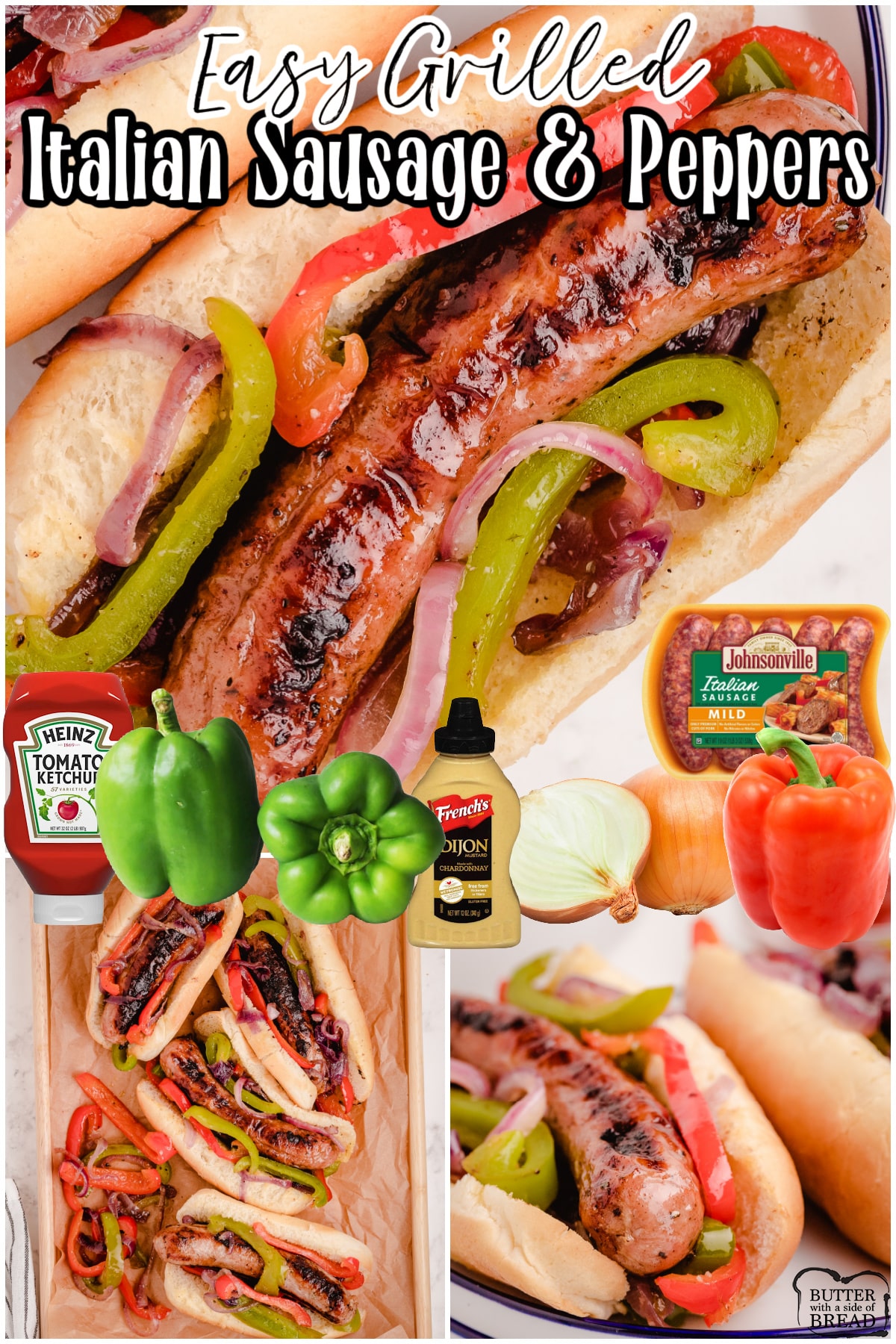 These grilled Italian sausages with peppers are one of our favorite simple dinner ideas! Grill the sausages & pair them with sauteed onions and peppers in a soft bun. Yum!