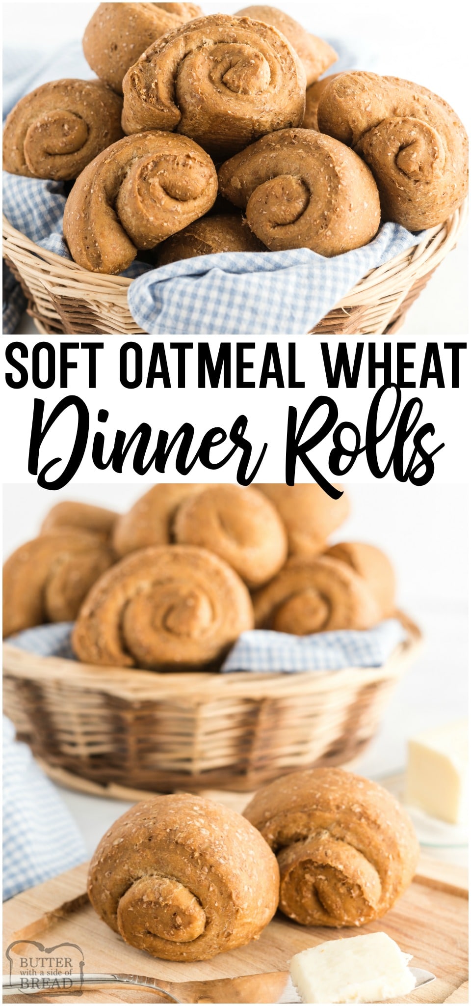 Soft Wheat Dinner Rolls made with whole wheat flour, yeast, oats and molasses for a homemade roll with fantastic taste and texture! Family favorite wheat dinner roll recipe!