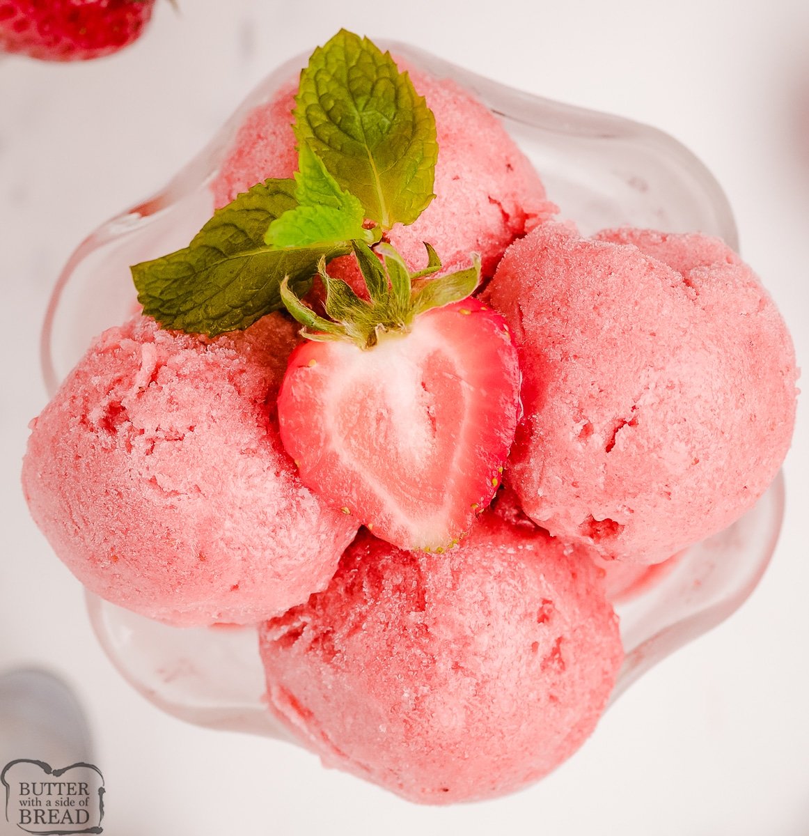 scoops of strawberry sorbet