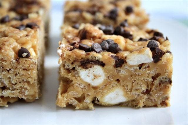 Peanut Butter Chocolate Chip Krispie treats are an incredibly delicious twist on a classic treat! You can be sure they won't last long! 