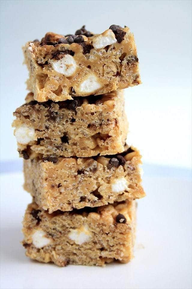 Peanut Butter Chocolate Chip Krispie treats are an incredibly delicious twist on a classic treat! You can be sure they won't last long! 