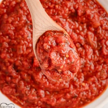 fresh tomato marinara sauce on a spoon