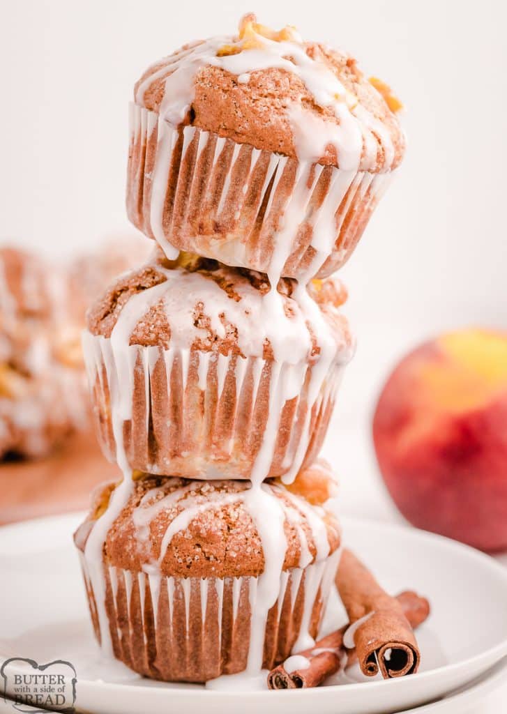 stack of peach muffins