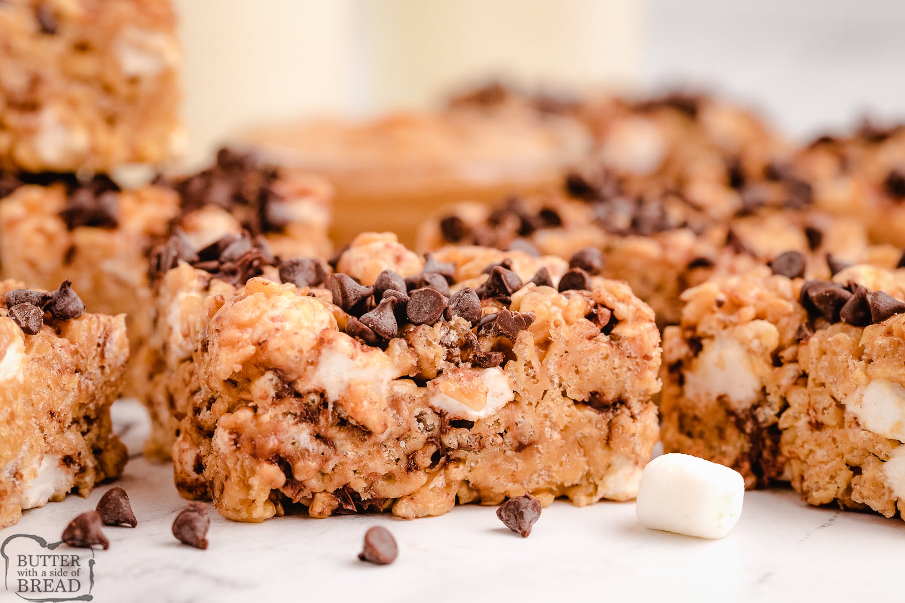 loaded krispie treats with chocolate chips