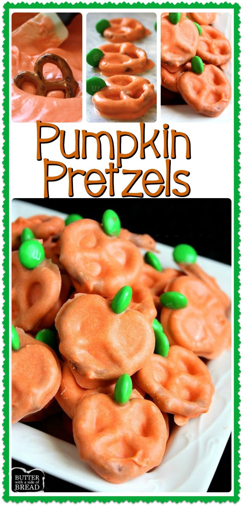Easy Pumpkin Pretzels are chocolate covered pretzels made with just a few ingredients and perfect for Halloween! These chocolate covered pretzels are a fun and festive treat to serve at your next Halloween party or bring to your kids school for their class party.