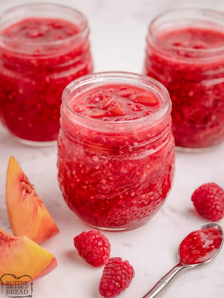 easy raspberry peach freezer jam