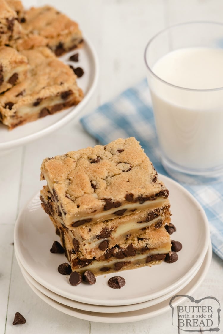 Chocolate Chip Cookie bars with a glass of milk