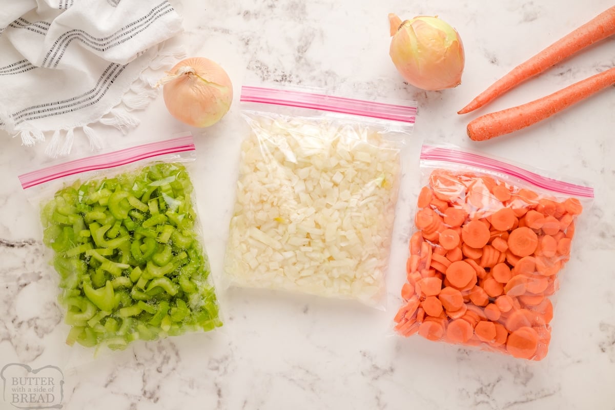 Make Your Own Frozen Mirepoix Celery Carrots Onion Butter With A Side Of Bread