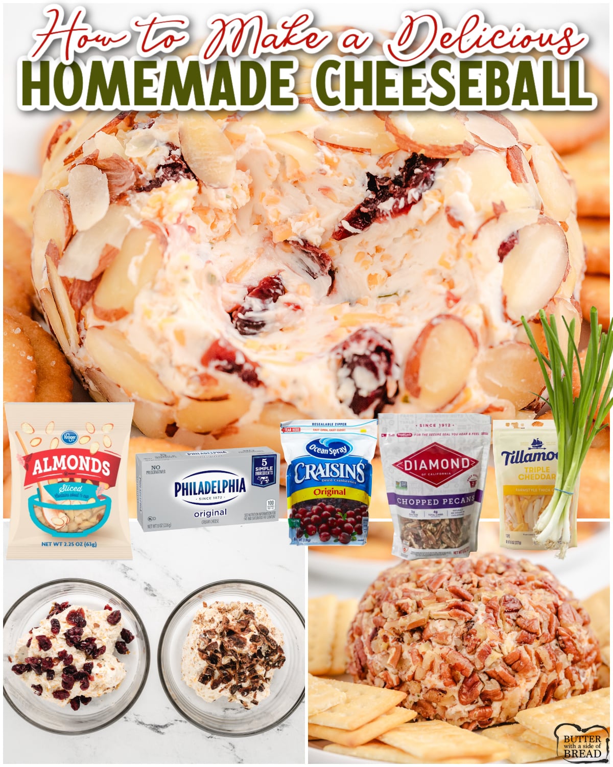 Making a Cheese Ball is a simple process that starts with cream cheese and combines with a variety of mix ins: cheddar cheese, bacon, pecans, Ranch seasoning, or anything else you'd like! Make your own cheese ball exactly how you want it!