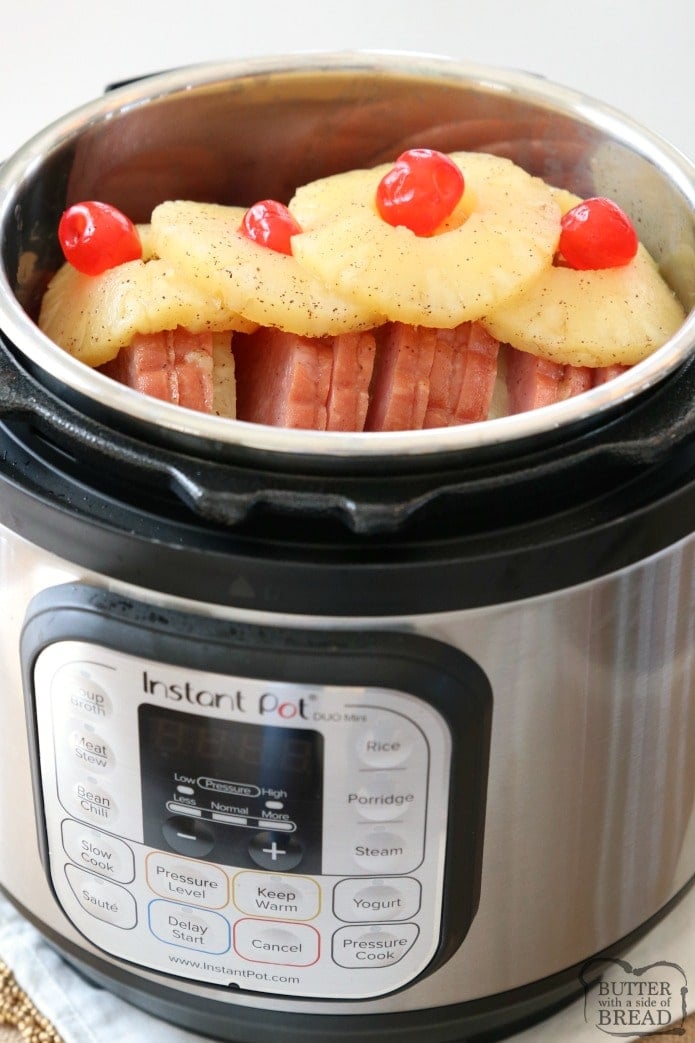Crock Pot Ham is my favorite holiday ham recipe! Just 4 ingredients and can be made in the crockpot or Instant Pot. Brown sugar and pineapple provide a sweet, tangy flavor to the ham. Quick & easy ham recipe that takes just minutes to prepare and yields tender, flavorful and juicy ham. 