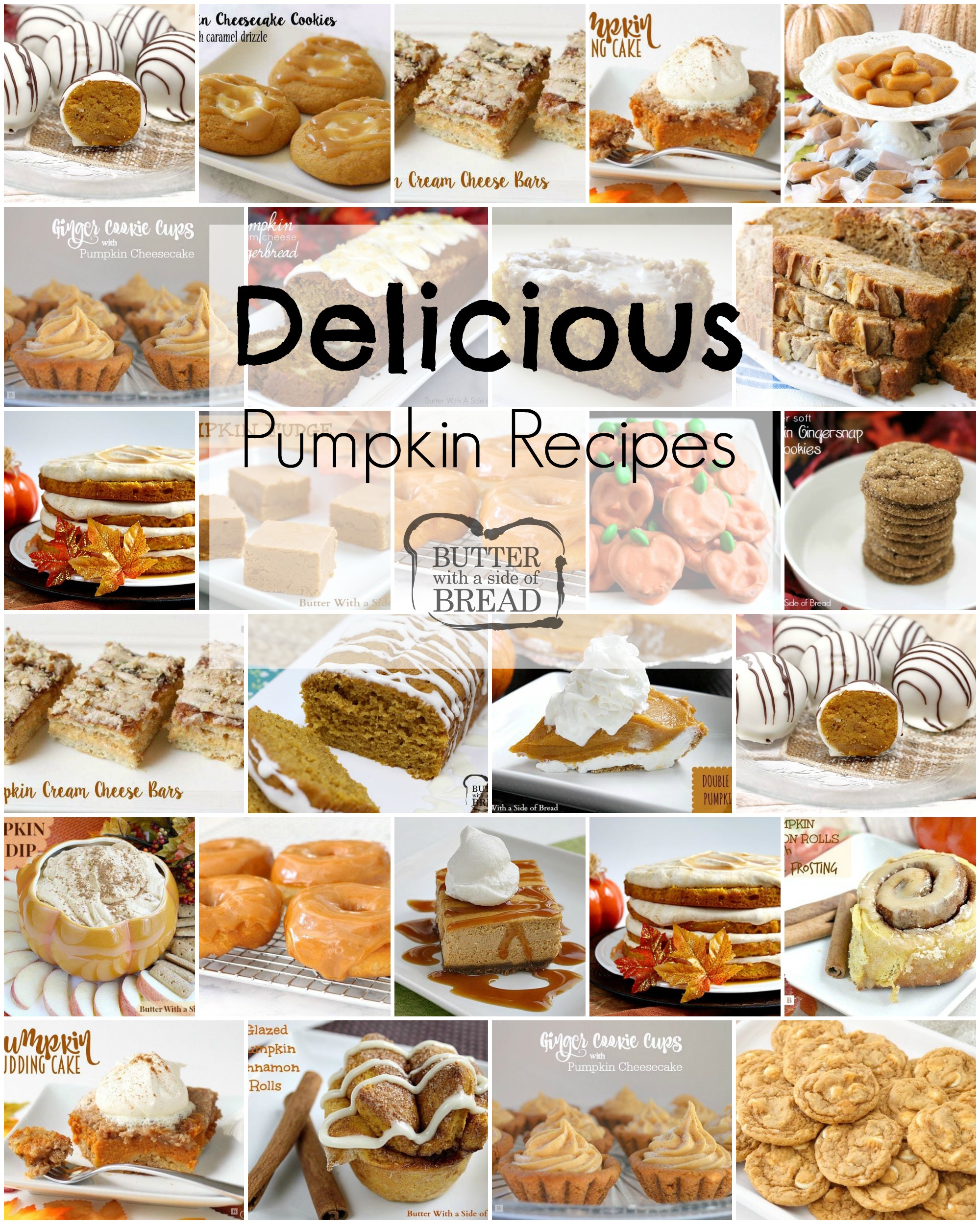 Delicious Pumpkin Recipes perfect for Fall or any time of the year! Breads, cookies, candy cakes and more; everyone loves these tasty, festive pumpkin recipes. 