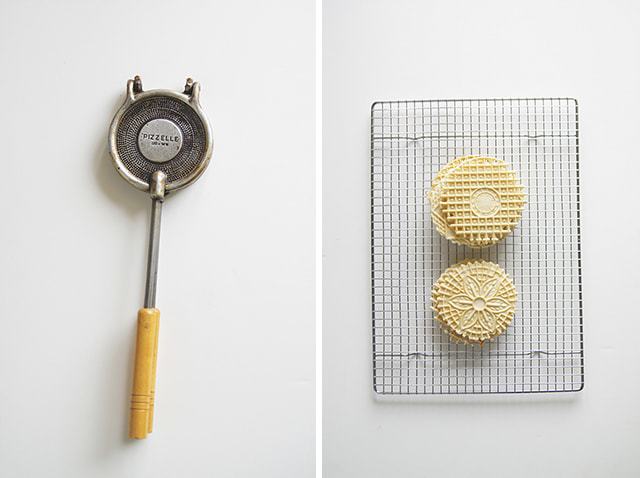 pizzelle cookies, butter with a side of bread