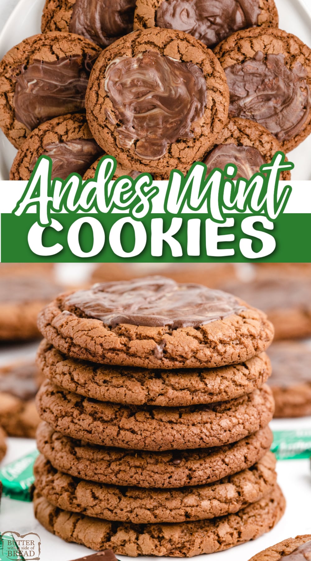 Andes Mint Cookies are soft and chewy chocolate cookies with a melted Andes mint on top. Delicious chocolate mint cookies that are easy to make! 