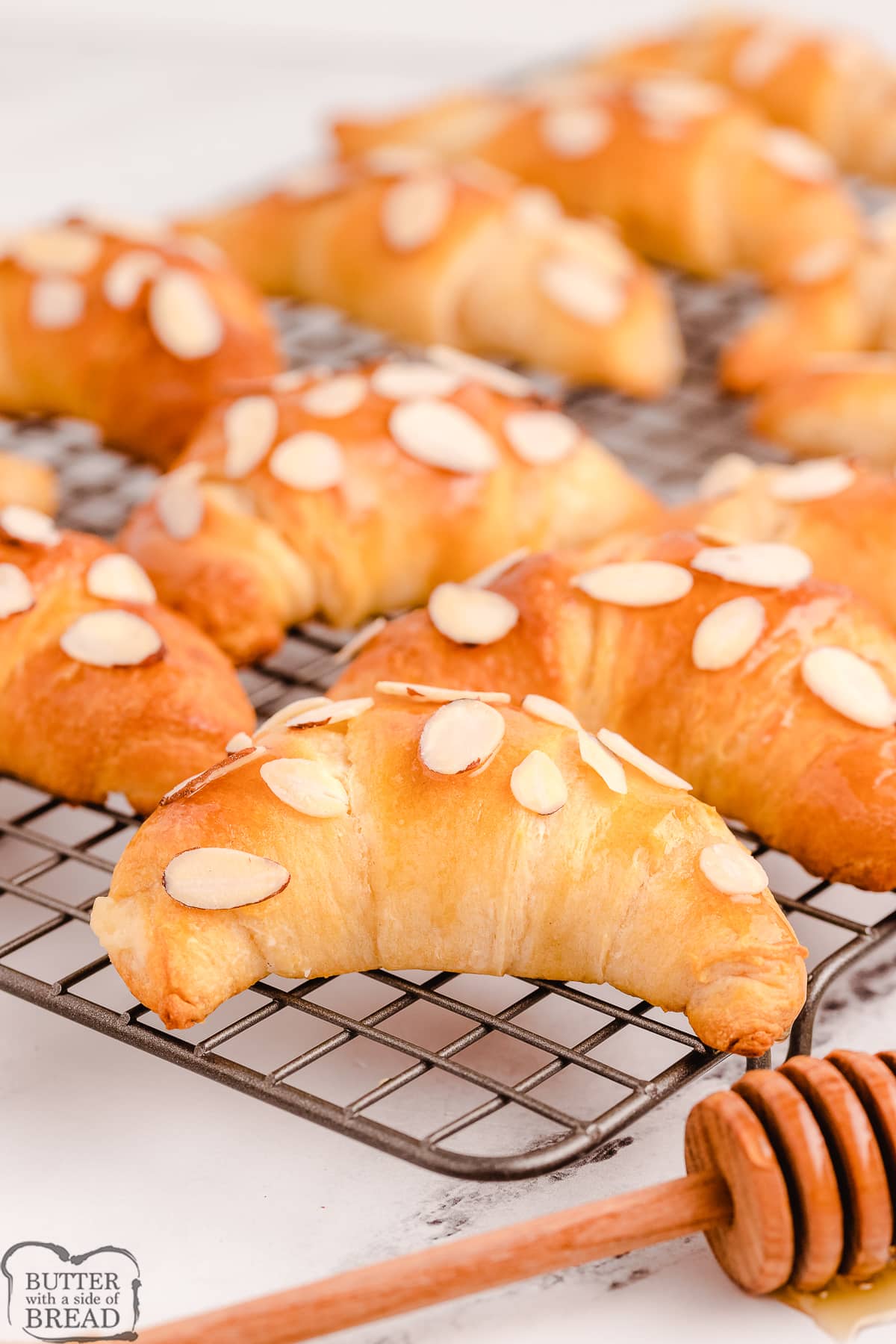 fresh baked crescent rolls with honey