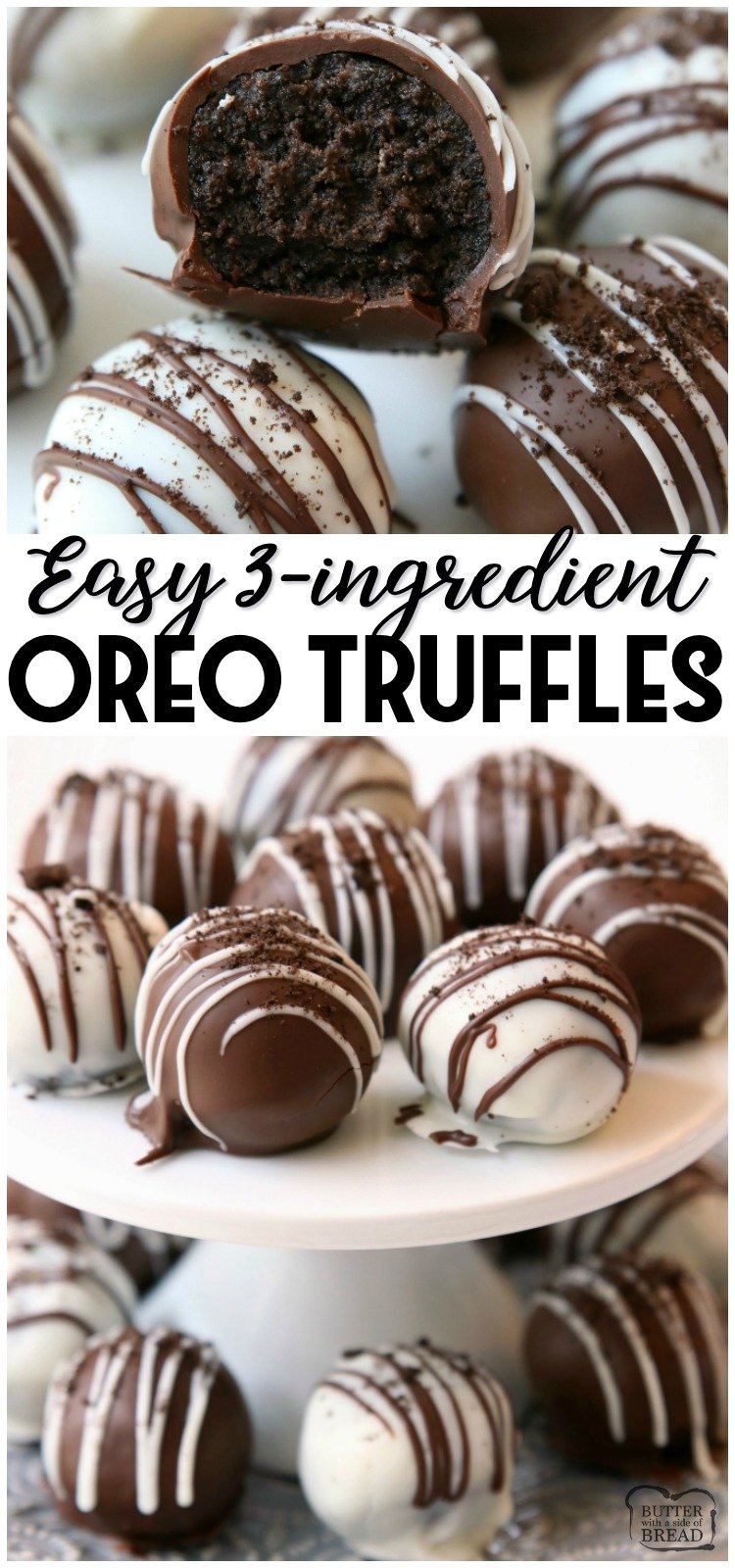 Oreo Balls made with just 3 ingredients & perfect easy dessert! Oreo Truffles made in minutes and so delicious, no one can guess they’re made with Oreo cookies! #oreo #truffles #easy #dessert #chocolate #recipe from BUTTER WITH A SIDE OF BREAD