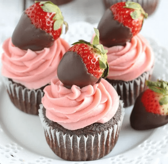 Chocolate Covered Strawberry Cupcakes with Strawberry Frosting for Easy Valentine's Dessert Recipes