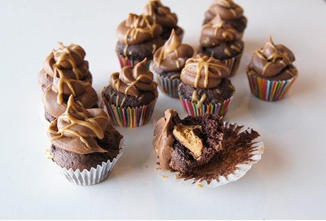 butter with a side of bread, chocolate peanut butter cup cupcakes