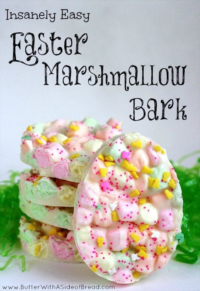 Easy Easter Marshmallow Bark - Easter Marshmallow Bark is one of my favorite Easter desserts! Just 4 ingredients and a few minutes to make this cute and festive Easter treat. Everyone enjoys our Easter Marshmallow Bark! #Easter #Dessert from Butter With A Side of Bread #chocolate #marshmallow #EasterDessert #food 