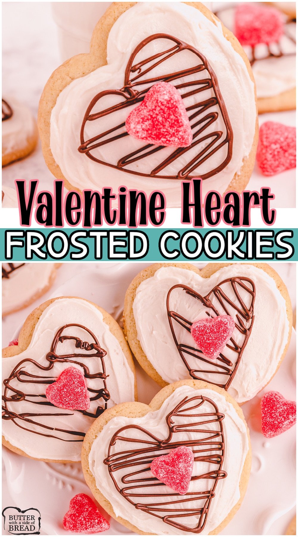 Chocolate Heart Valentine's Sugar Cookies are soft, sweet cookies with a festive chocolate heart! Great recipe for frosted sugar cookies that everyone loves!