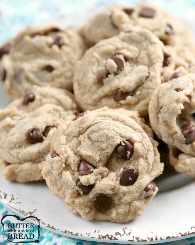 Chocolate Chip Cookies that are soft, loaded with chocolate chips and turn out perfectly every time! This easy chocolate chip cookie recipe is made with butter (no shortening) and other basic ingredients and no chilling is required.