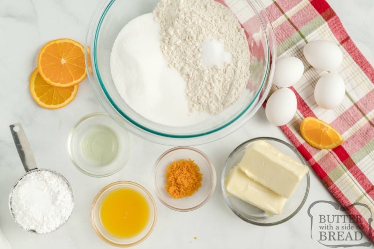 Ingredients in glazed orange bars