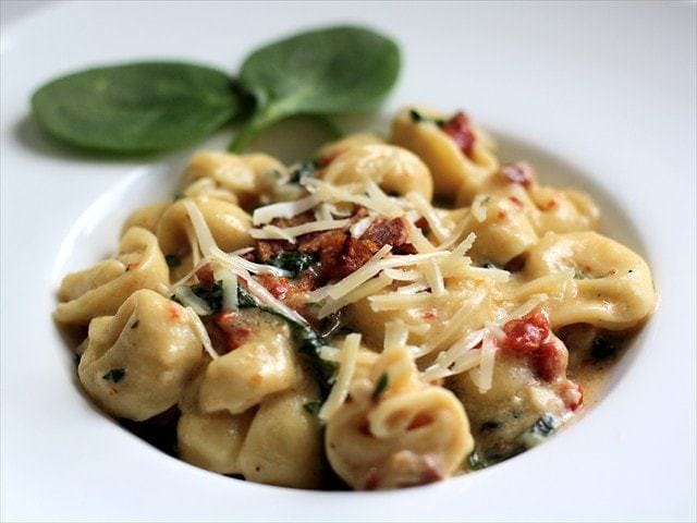 Skillet Spinach Tortellini with Sun Dried Tomatoes: Butter, with a Side of Bread