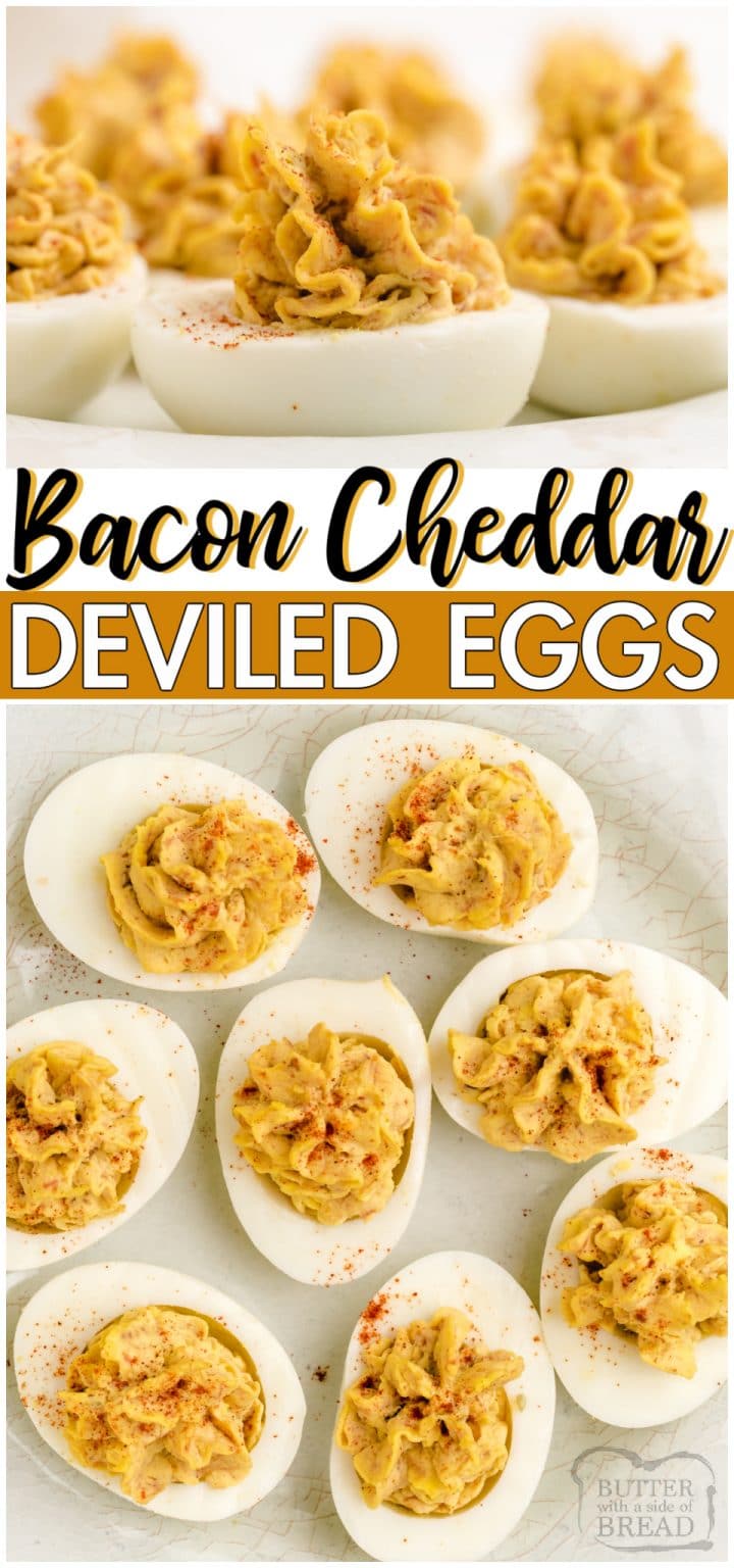 Bacon Cheddar Deviled Eggs Butter With A Side Of Bread 