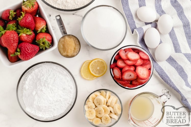 Ingredients in strawberry banana bread