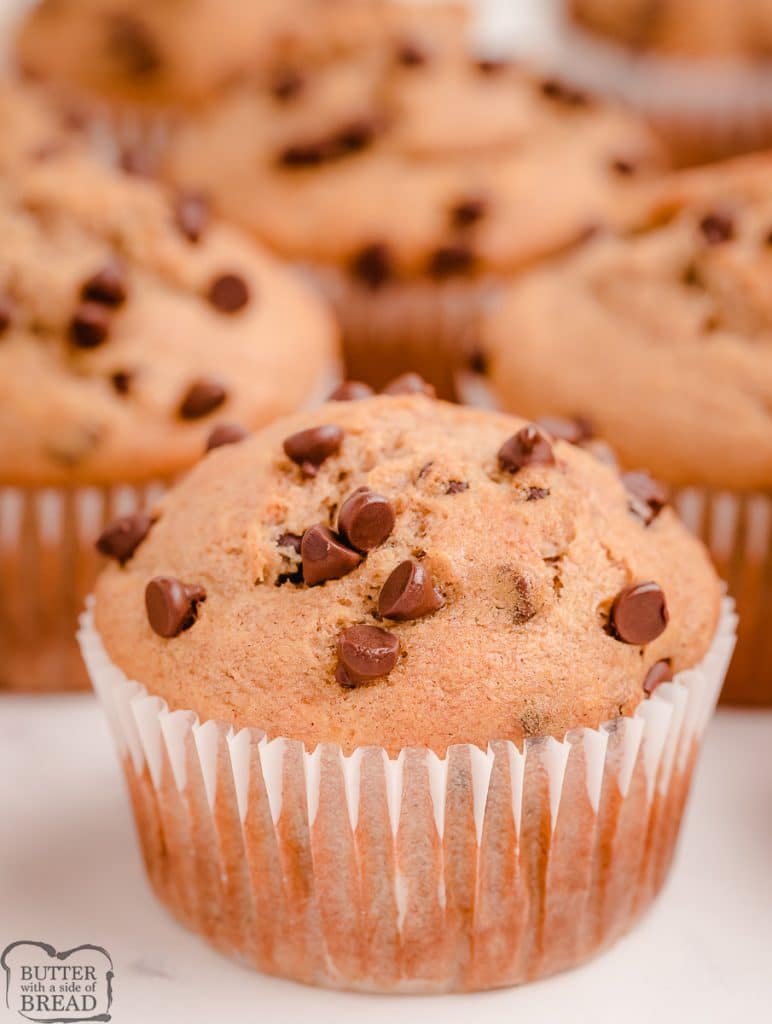 soft banana muffins with chocolate chips