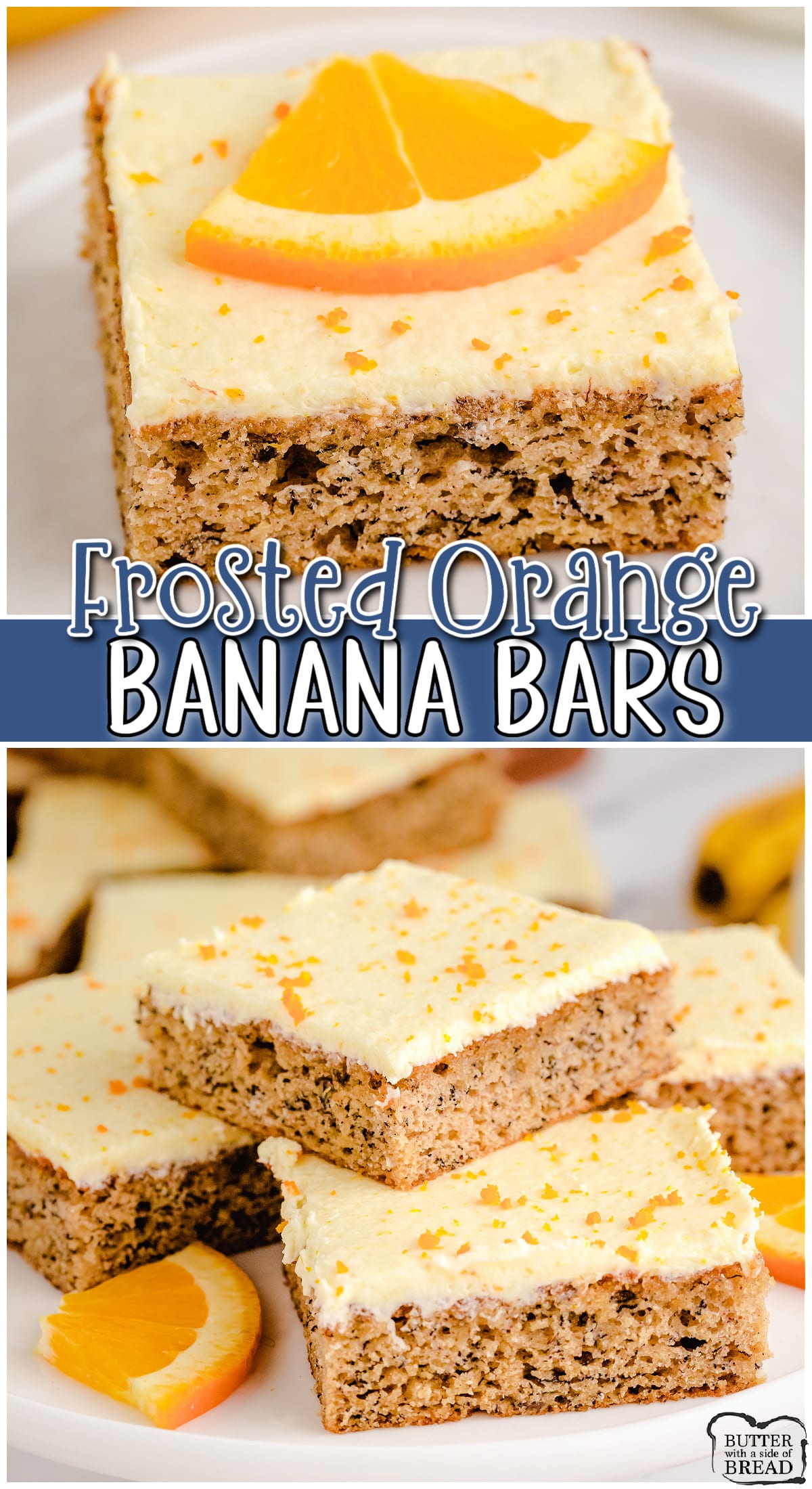 Banana Orange Bars a perfectly sweet delightful treat with fantastic fresh fruit flavor! Banana and orange combine in this simple frosted dessert bar recipe. 