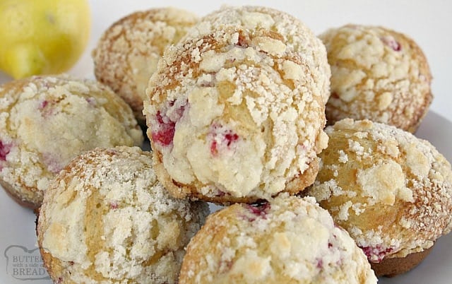 Lemon Raspberry Streusel Muffins with a lovely bright, raspberry flavor and topped with a sweet buttery streusel topping. Perfect morning treat!Â 