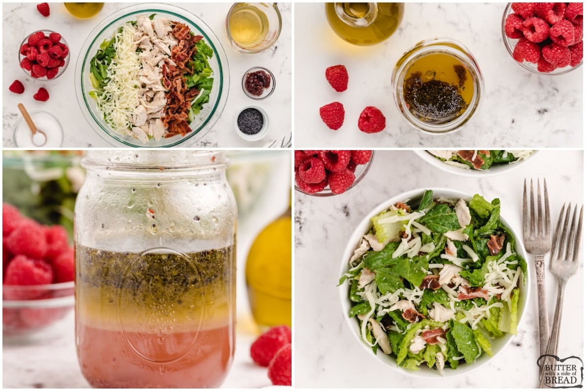Step by step instructions on how to make Raspberry Poppy Seed Bacon Chicken Salad