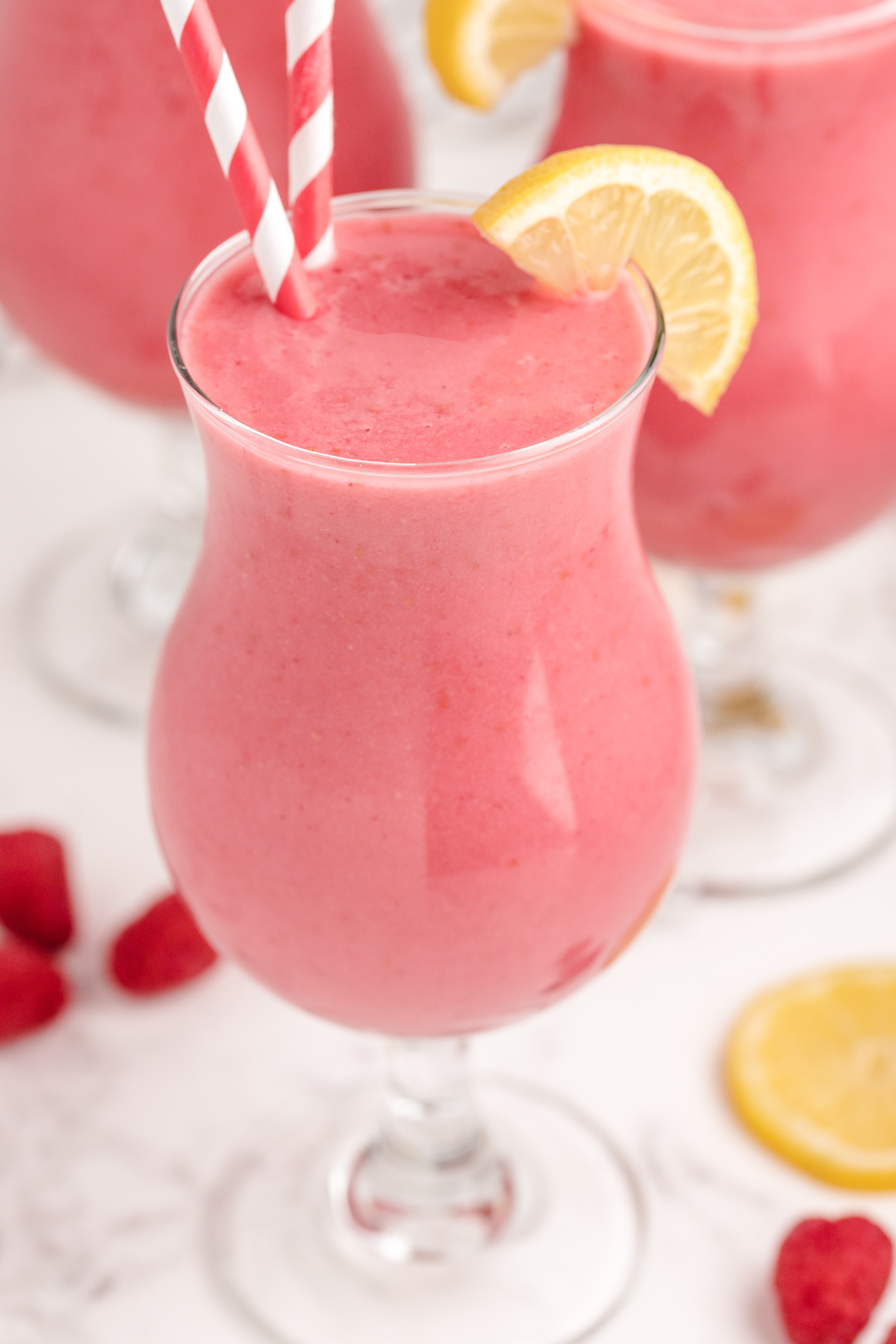 Raspberry smoothie made with lemonade and yogurt