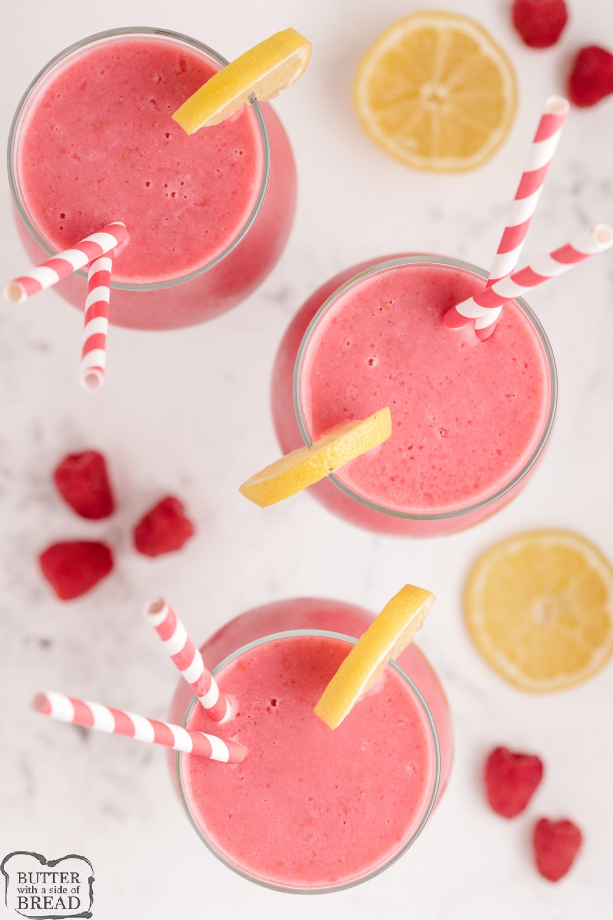 Smoothies made with lemonade and raspberries