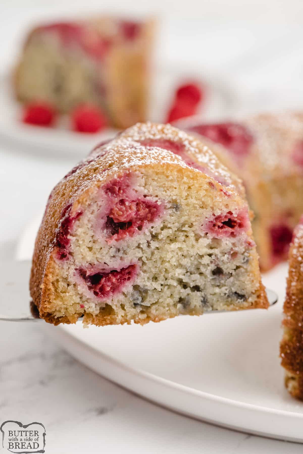 Delicious bundt cake made with fresh raspberries